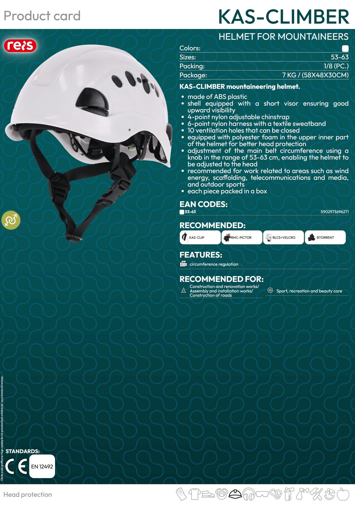 REIS KAS-CLIMBER Schutzhelm – Weiß – Größe 53–63 cm