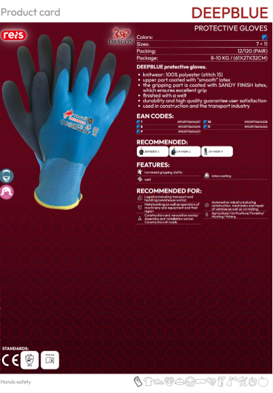 REIS DRAGONER DEEPBLUE Arbeitshandschuhe – Latexbeschichtet, rutschfest und robust