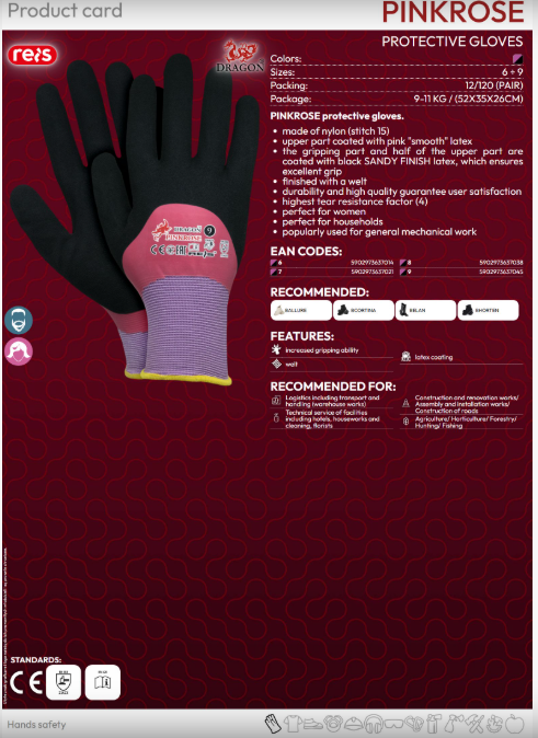REIS DRAGONER PINKROSE Arbeitshandschuhe – Latex-beschichtet, griffig & robust