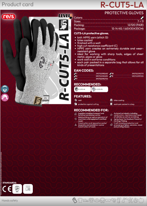 REIS LEVEL5 CUT5-LA Schnittschutzhandschuhe – HPPE, Latex & Schnittschutz C