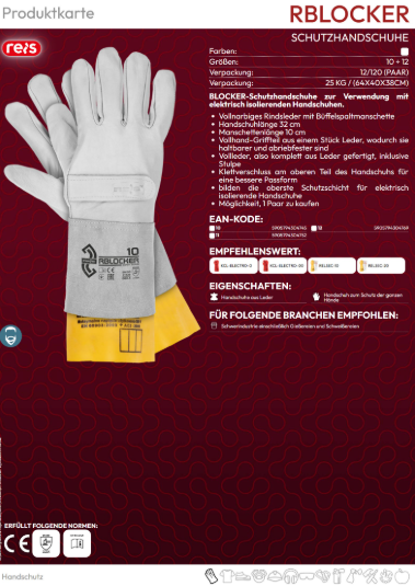 REIS BLOCKER Leder-Schutzhandschuhe – weiß – Größen 10–11