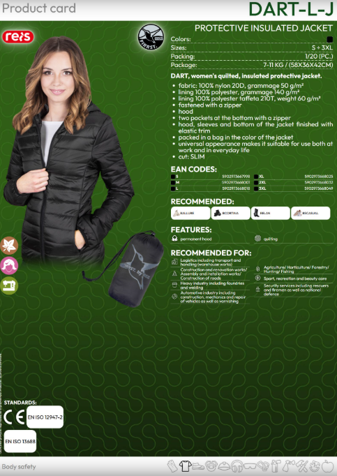 REIS DART Damen-Steppjacke – Schwarz