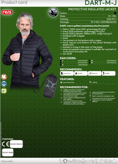 REIS DART Herren-Steppjacke – Schwarz